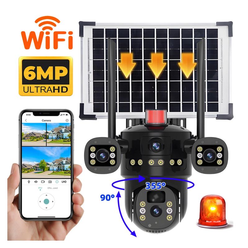 SEISA - Camara de Seguridad IP Panel Solar Recargable Exterior FHD 2 Lentes