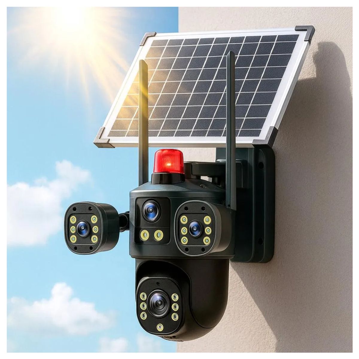 SEISA - Camara de Seguridad IP Panel Solar Recargable Exterior FHD 2 Lentes