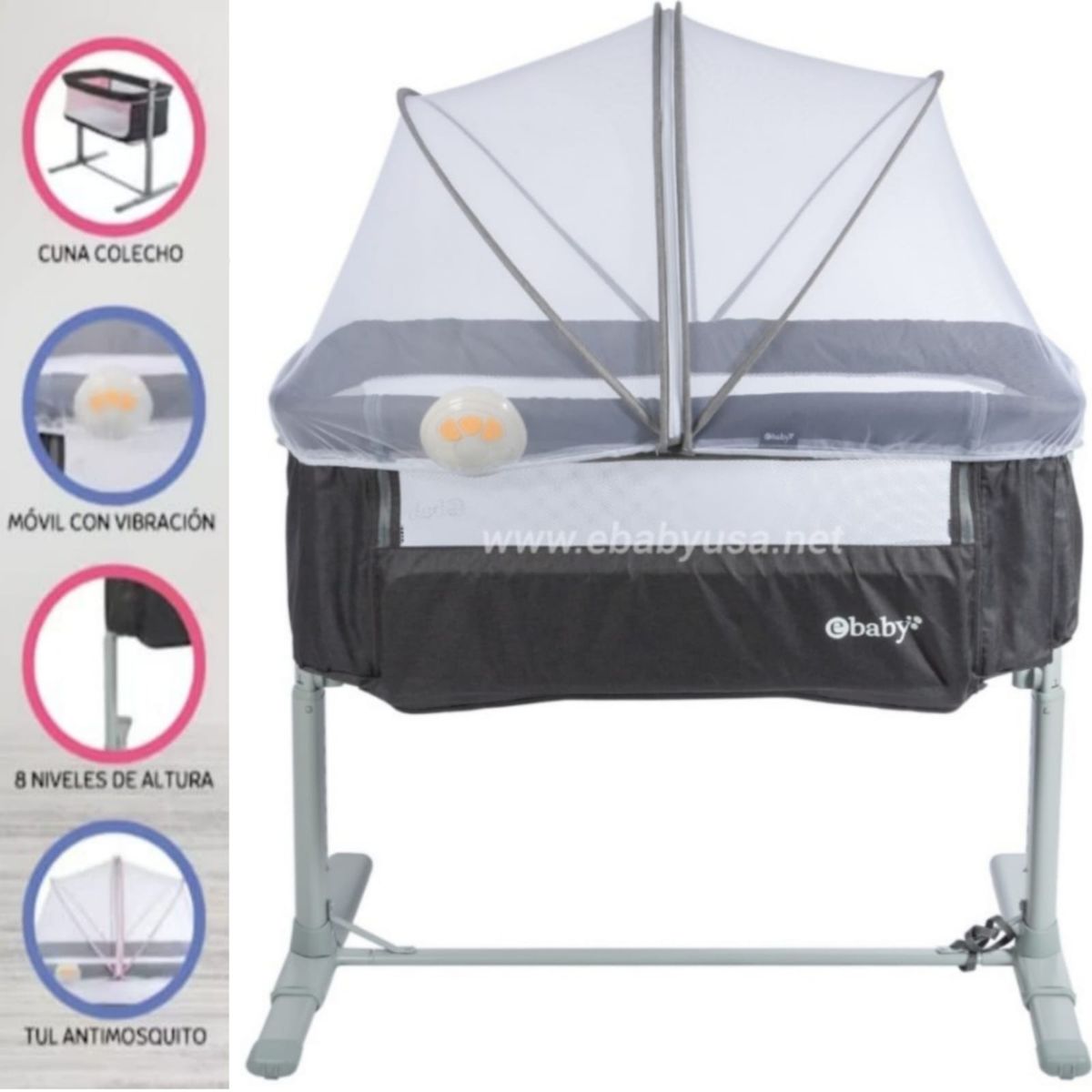 EBABY - Cuna Colecho Ebaby Musical y Vibrador TAMI PLOMO