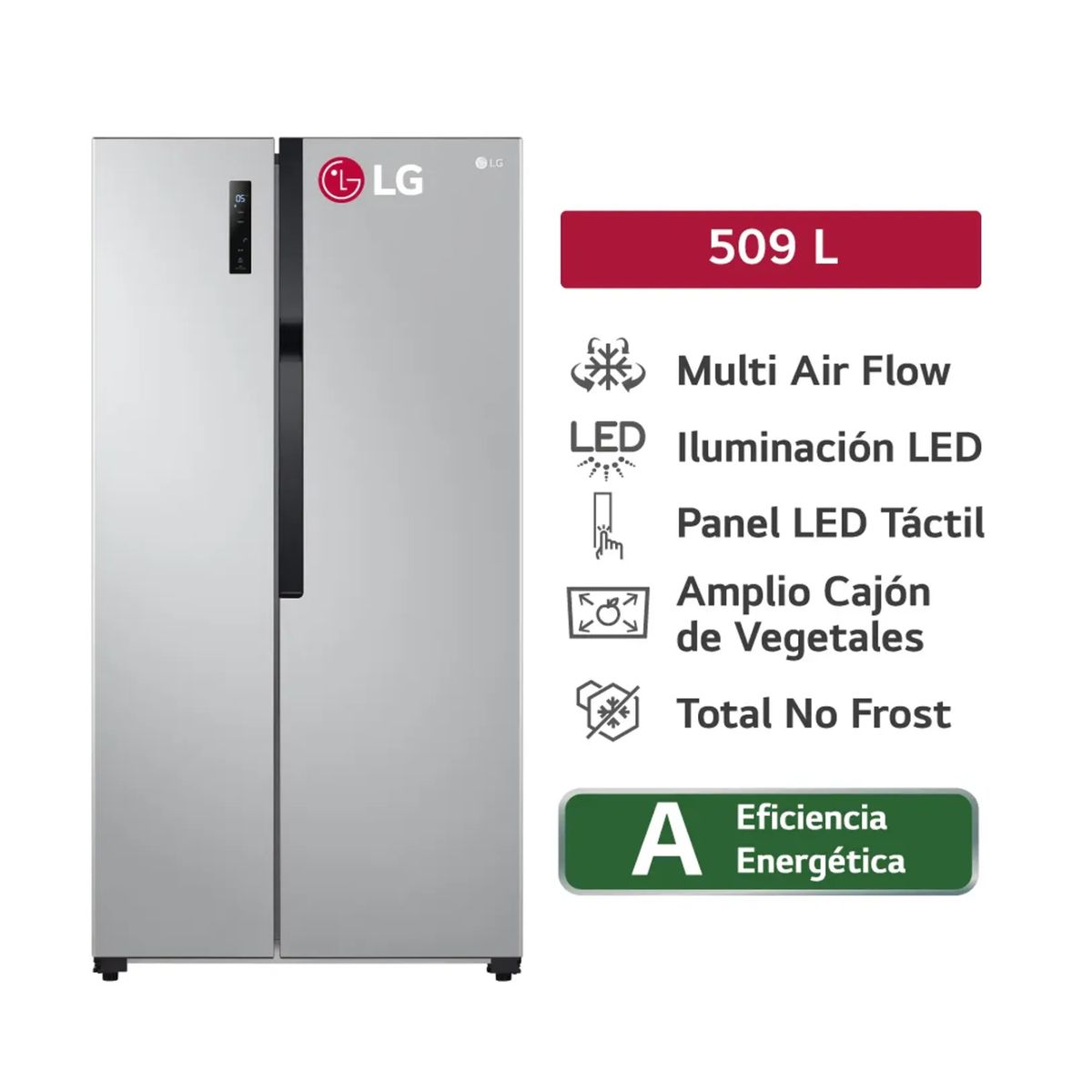 LG - Refrigeradora LG LS51BPP 509L Multi Air Flow Side By Side Plateada