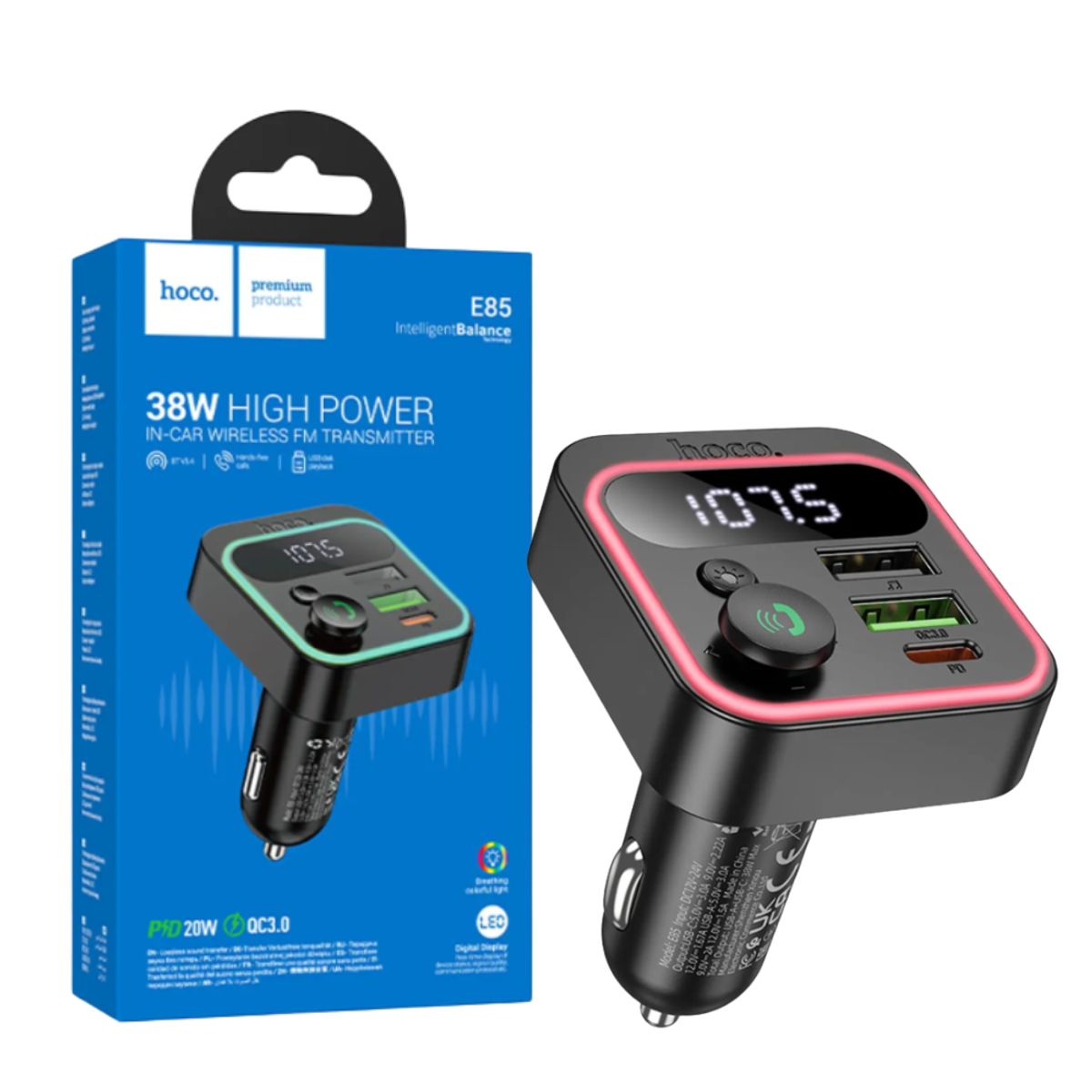 HOCO - Cargador 38W Transmisor FM AUTO HOCO E85