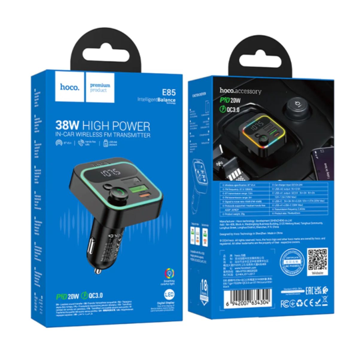 HOCO - Cargador 38W Transmisor FM AUTO HOCO E85