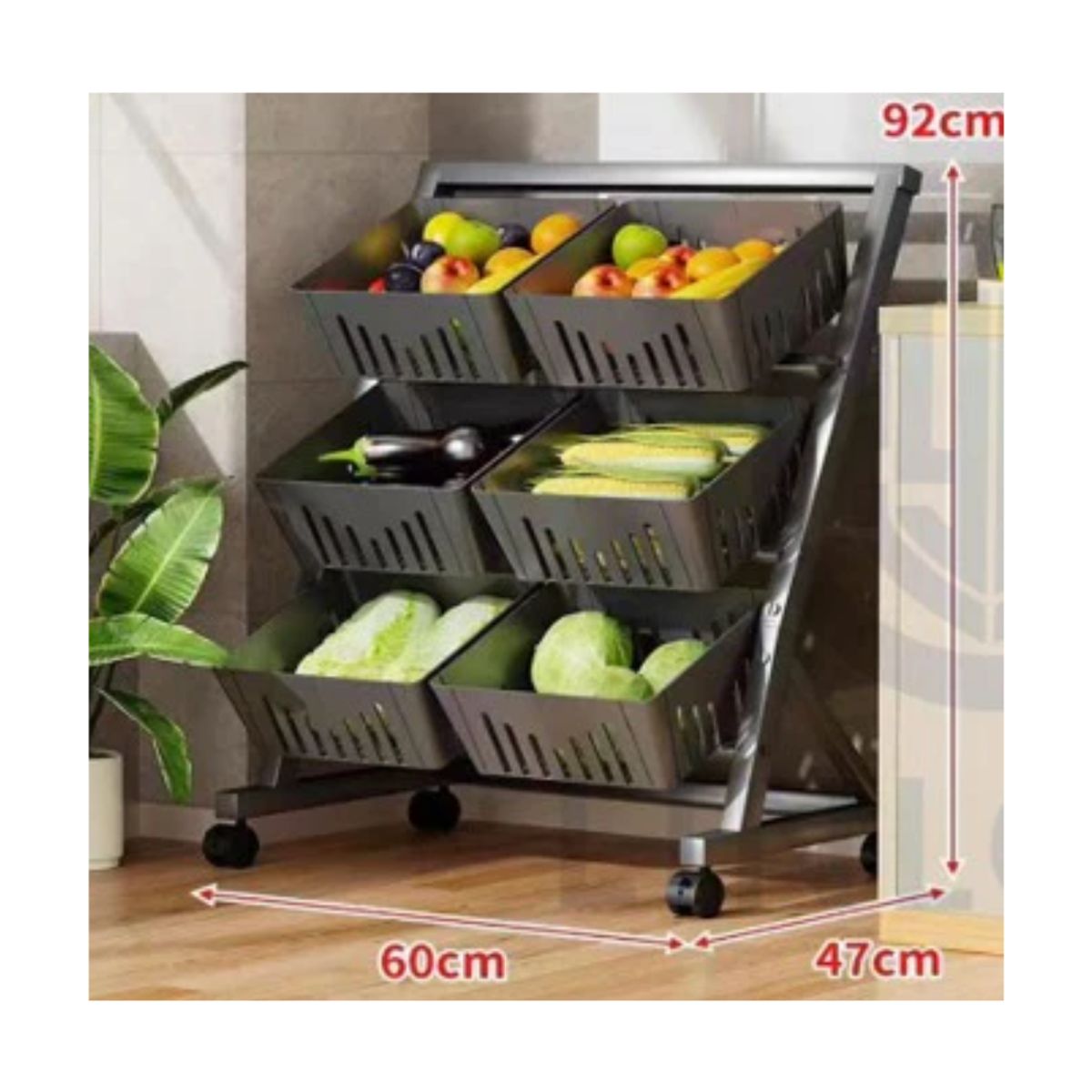 GENERICO - CESTO VERDULERO 3 NIVELES CON 6 COMPARTIMIENTOS NEGRO