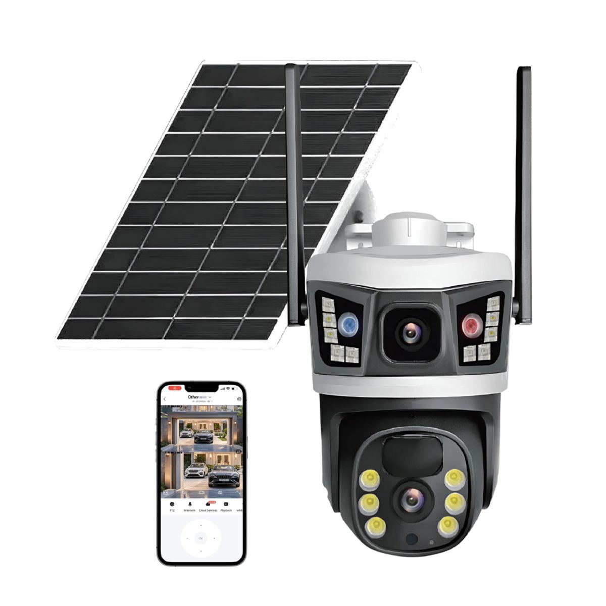 SEISA - Camara Seguridad Ptz Con Chip Panel Solar 2 Lentes FHD