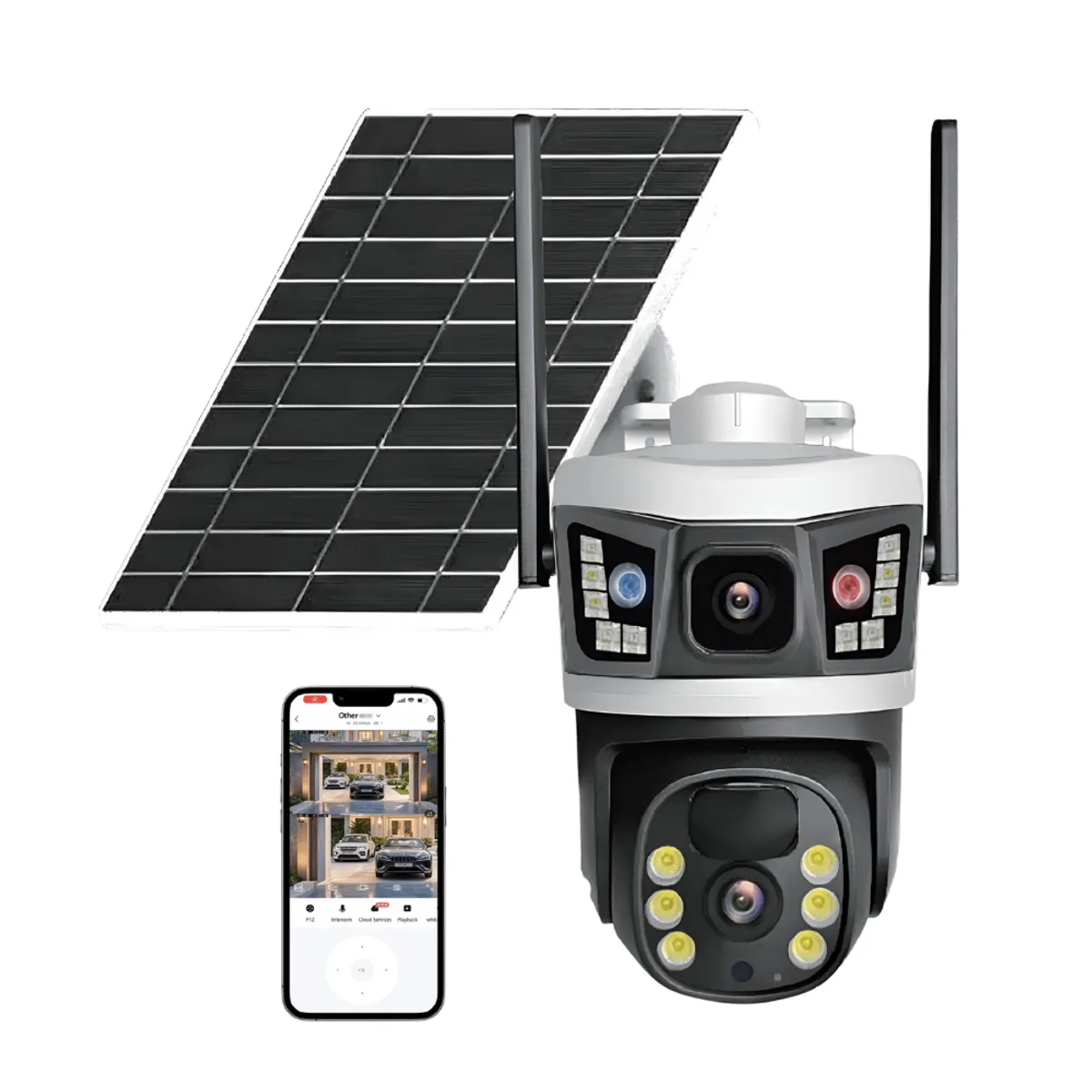 SEISA - Camara Seguridad Ptz Con Chip Panel Solar 2 Lentes FHD