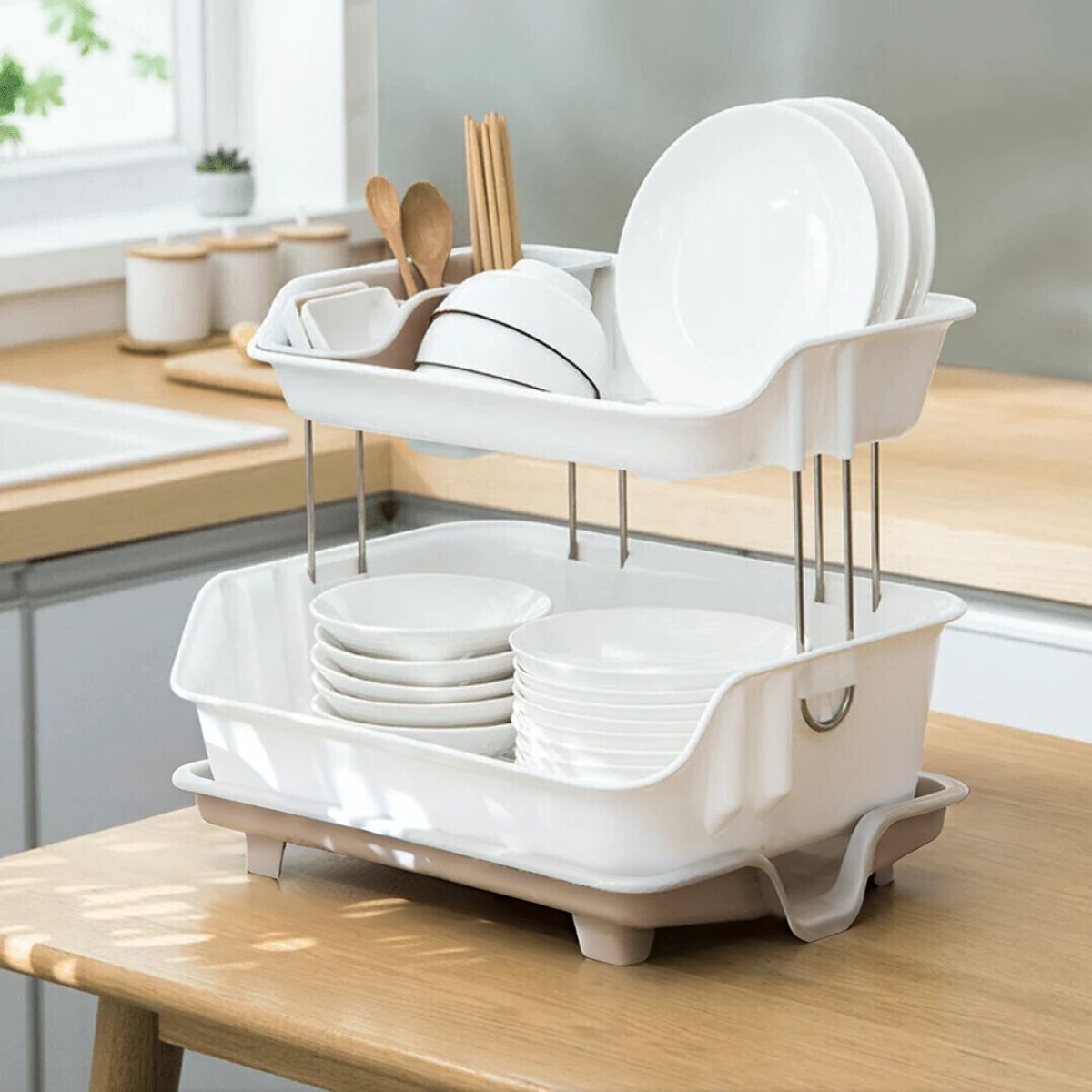 GENERICO - Escurridor De Platos De 02 Niveles - Marrón