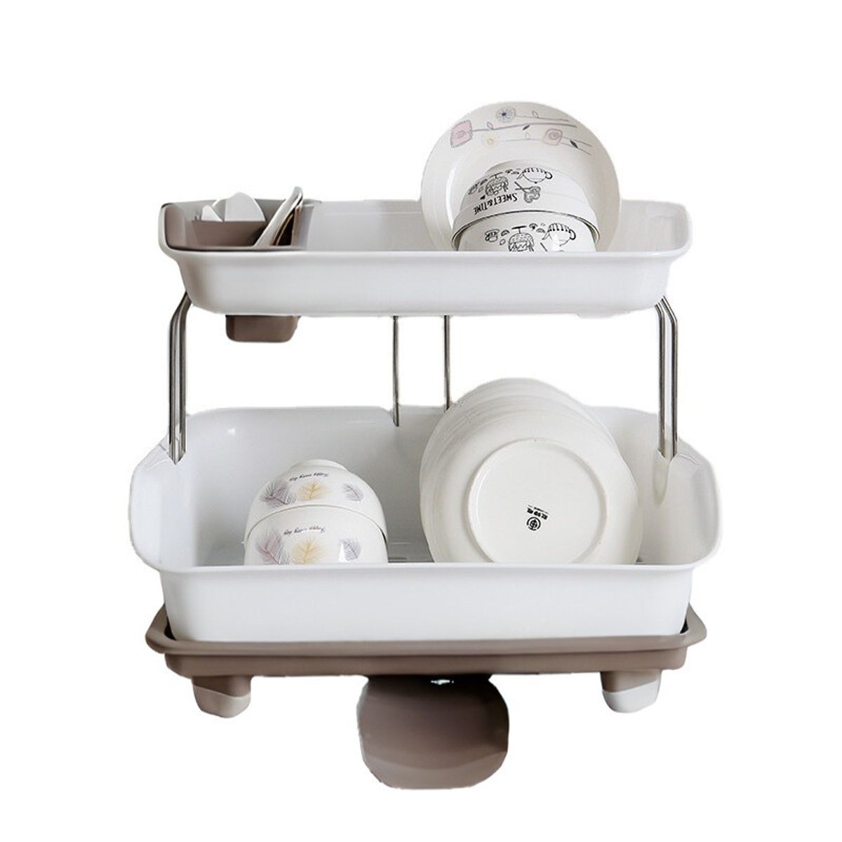 GENERICO - Escurridor De Platos De 02 Niveles - Marrón