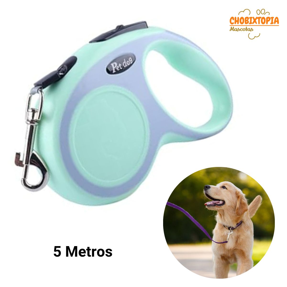 GENERICO - CORREA RETRACTIL DE POLIESTER PARA MASCOTAS VERDE 5M