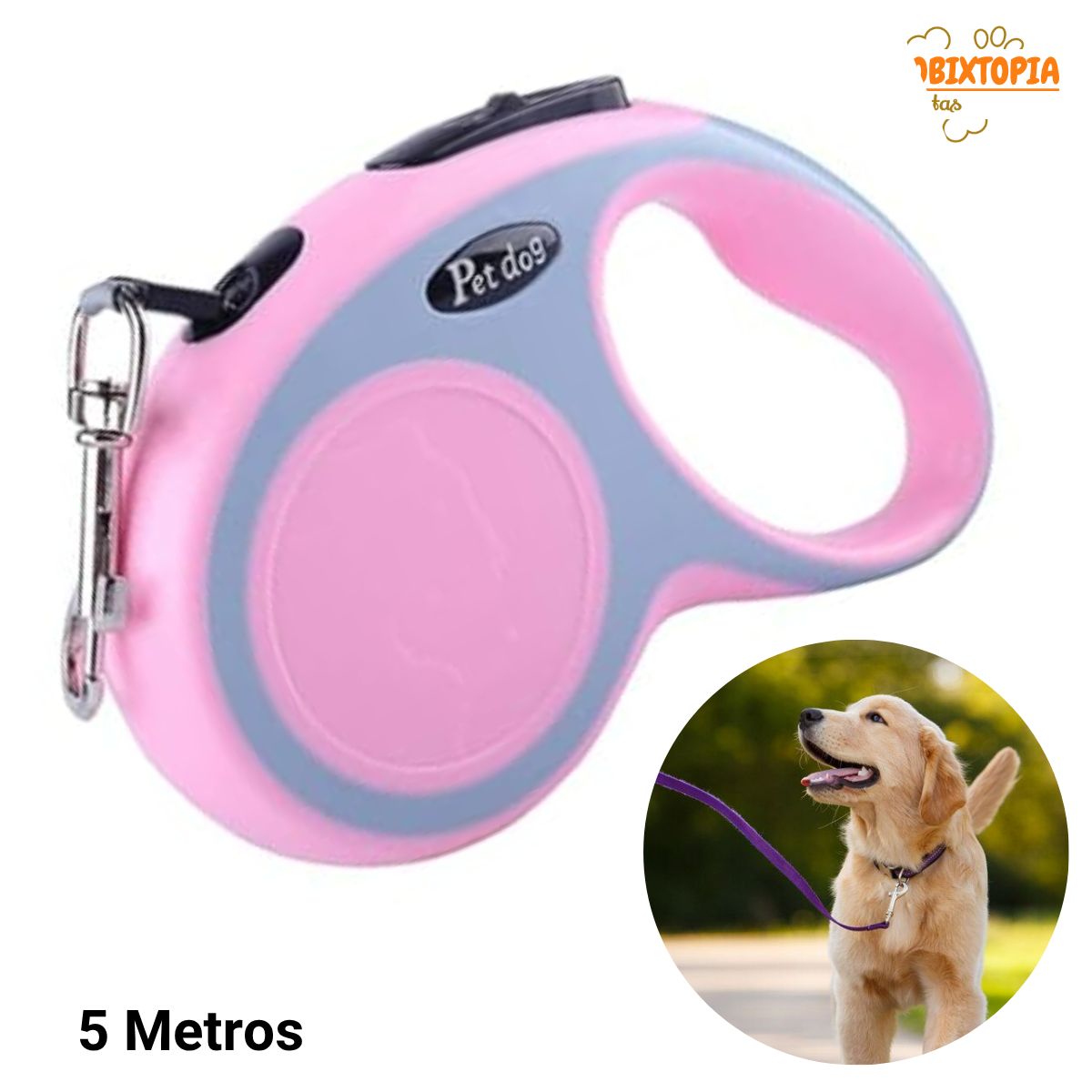 GENERICO - CORREA RETRACTIL DE POLIESTER PARA MASCOTAS ROSADO 5M