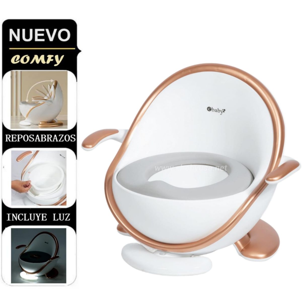 EBABY - Bacín Entrenador COMFY con luces y accesorio removible DORADO