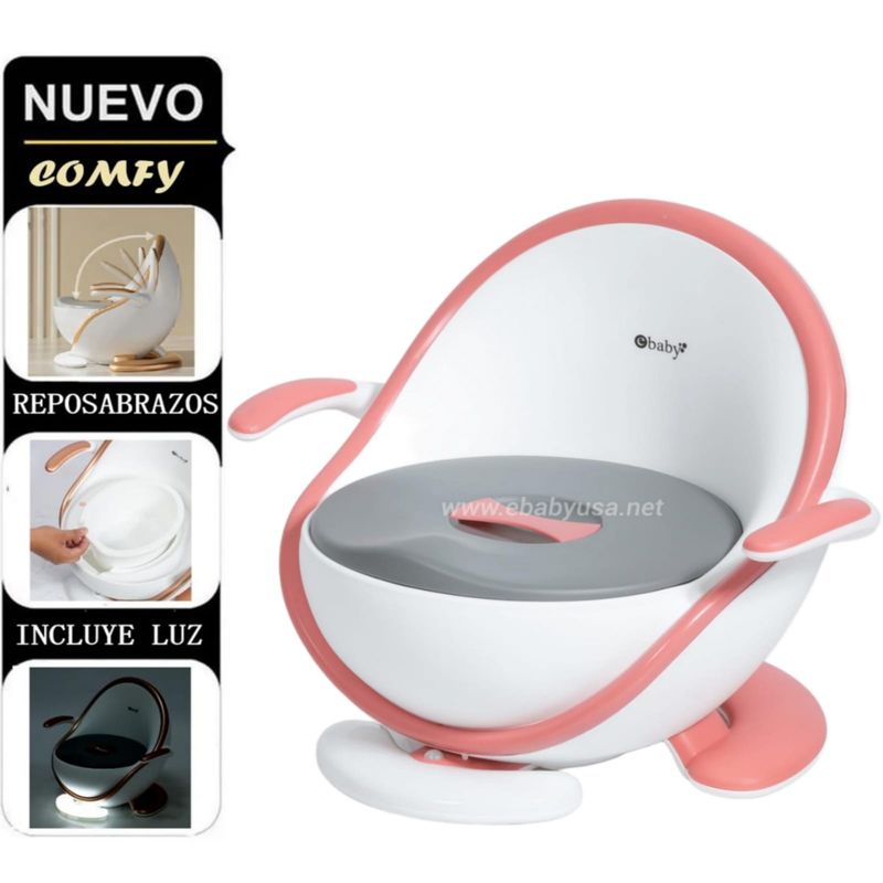 EBABY - Bacín Entrenador COMFY con luces y accesorio removible ROSADO