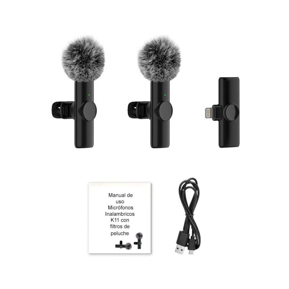 OEM - Micrófonos Inalámbricos 2 en 1 K11 Lightning con filtros de peluche
