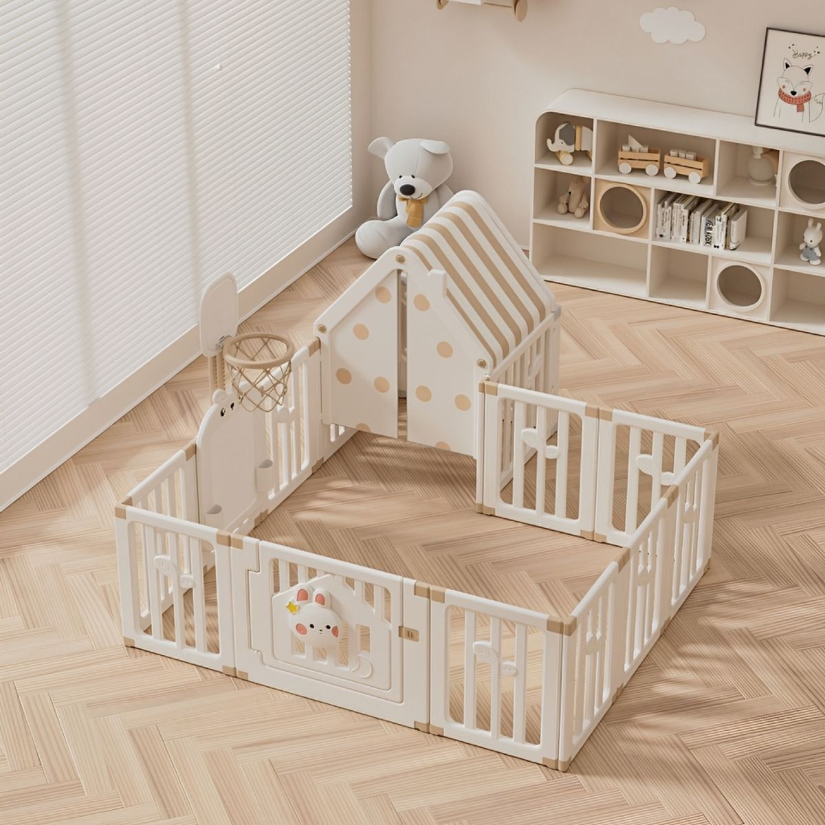 GENERICO - PARQUE INFANTIL BABY RABBIT CON PIZARRA , CASITA  Y ALFOMBRA