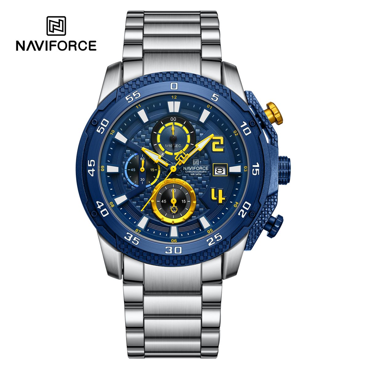 NAVIFORCE - Reloj Naviforce para Hombre NF8047 Plata Multifunción Inoxidable Crono