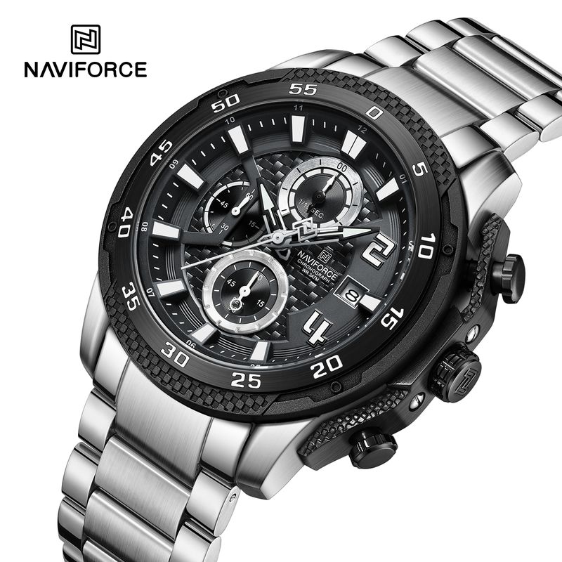 NAVIFORCE - Reloj Naviforce para Hombre NF8047 Plata Multifunción Inoxidable Crono