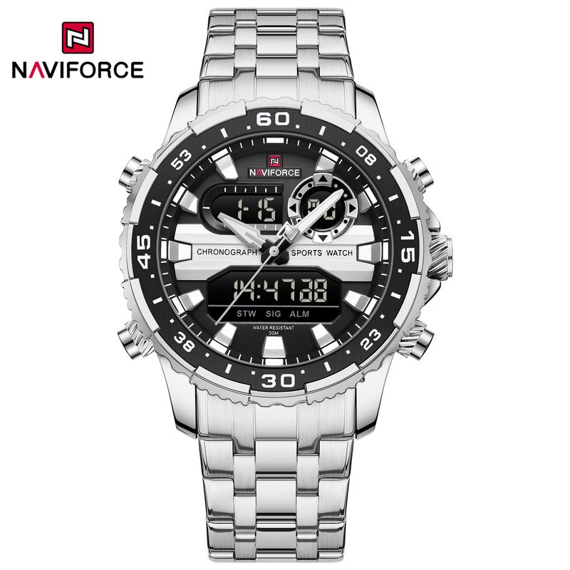 NAVIFORCE - Reloj Naviforce para Hombre NF9234 Plata Digital Analógico Inoxidable
