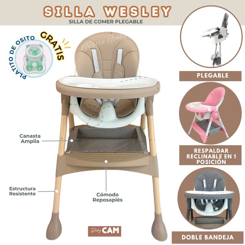 CAM - Silla de comer Plegable y Reclinable Wesley Beige