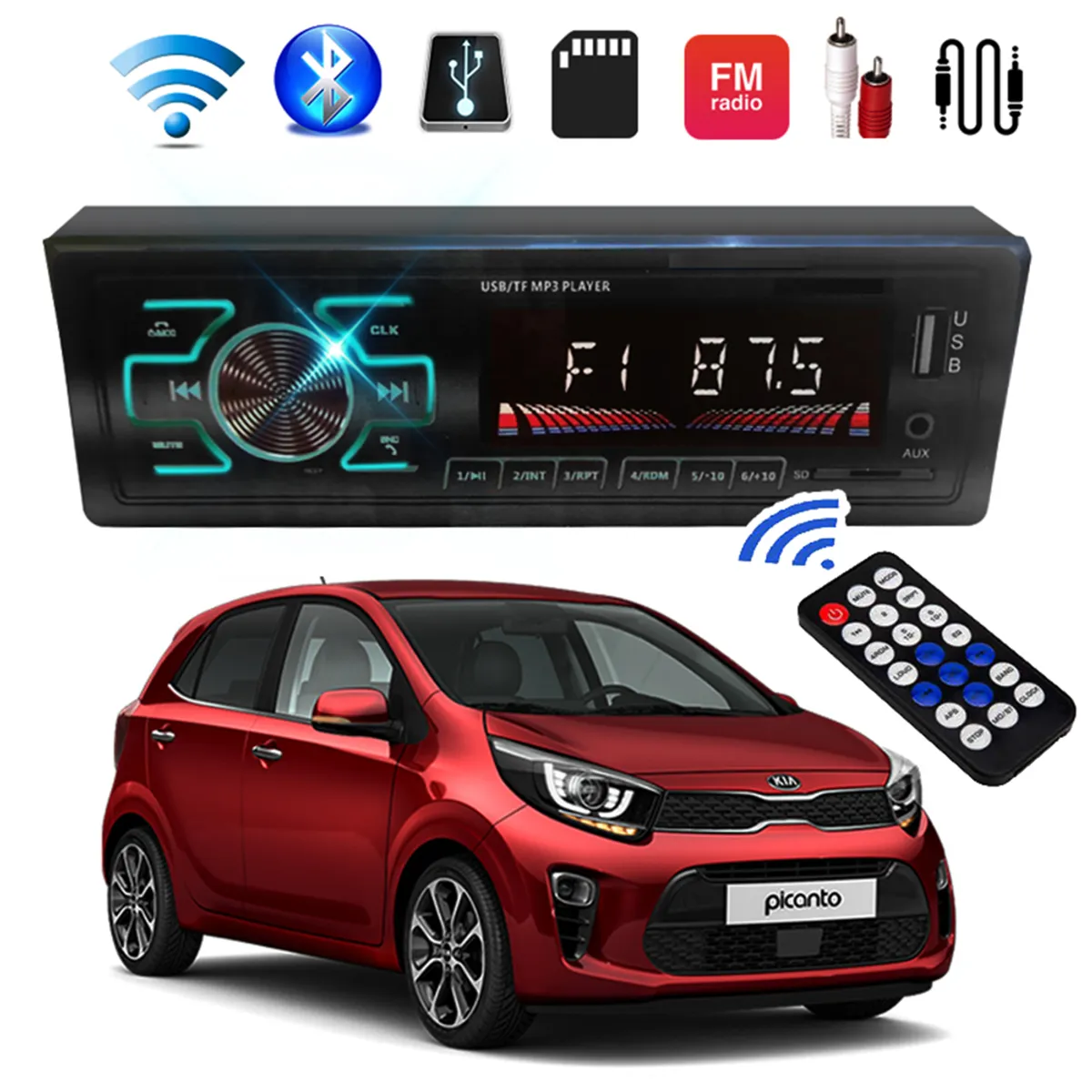 GENERICO - Autoradio fm bluetooth radio para auto carro control usb rca led