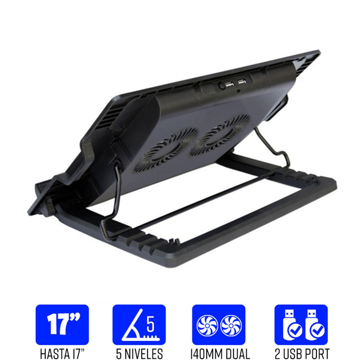 GENERICO - Cooler para Notebook 14 a 17 doble ventilador 2 usb reclinable led laptop