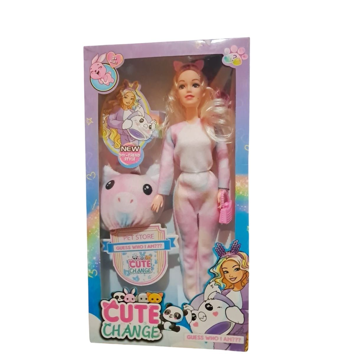 GENERICO - MUÑECA CUTE CHANGE DISFRACES OSITA ROSADA CON OREJITAS
