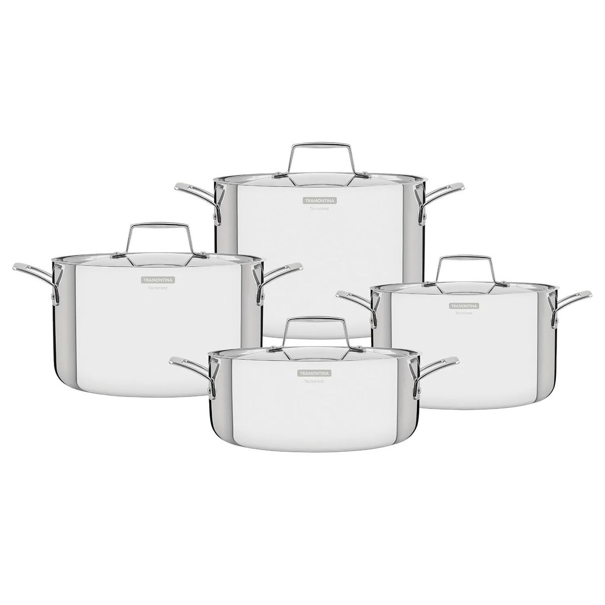 TRAMONTINA - Juego De Ollas 8 Piezas Acero Inoxidable Grano