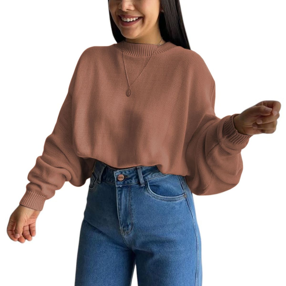 GENERICO - Sueter Mujer Hilo Cerada Mlarga 359G-25 Color Camello