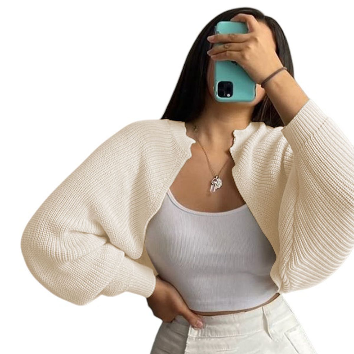 GENERICO - Sueter Mujer Hilo Mlarga Abierto 359G-21 Color Perla