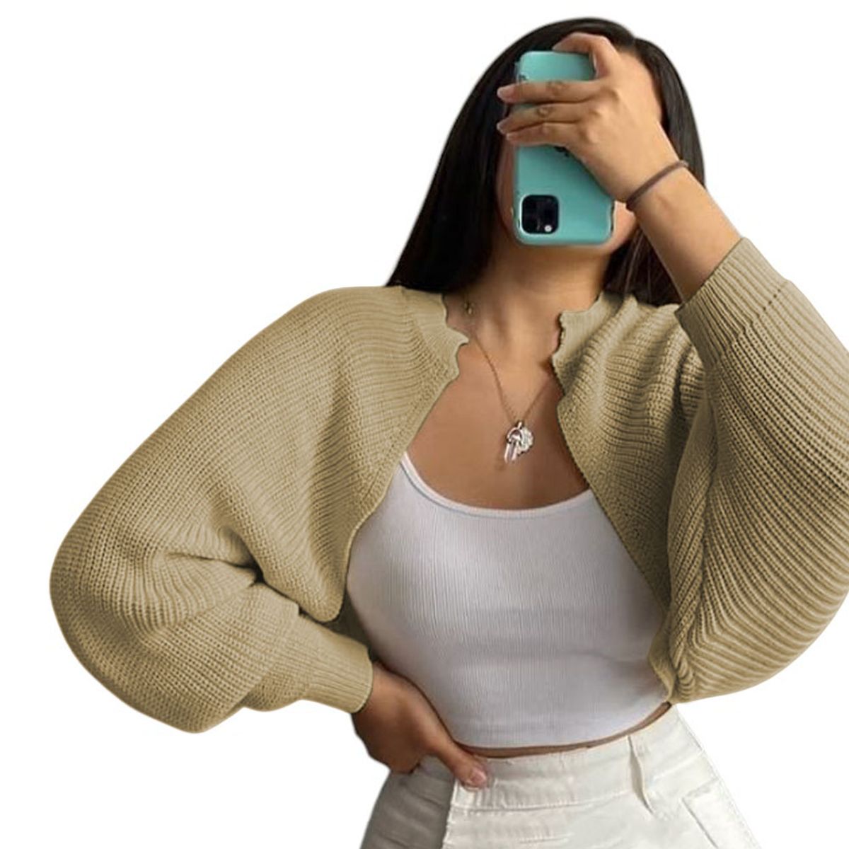 GENERICO - Sueter Mujer Hilo Mlarga Abierto 359G-21 Color Vainila