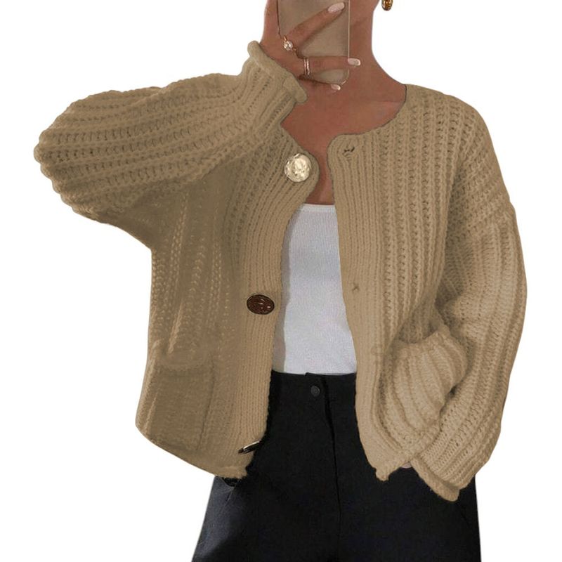 GENERICO - Chompa Mujer Hilo Bolsillos Botones 359G-30 Color Vainila