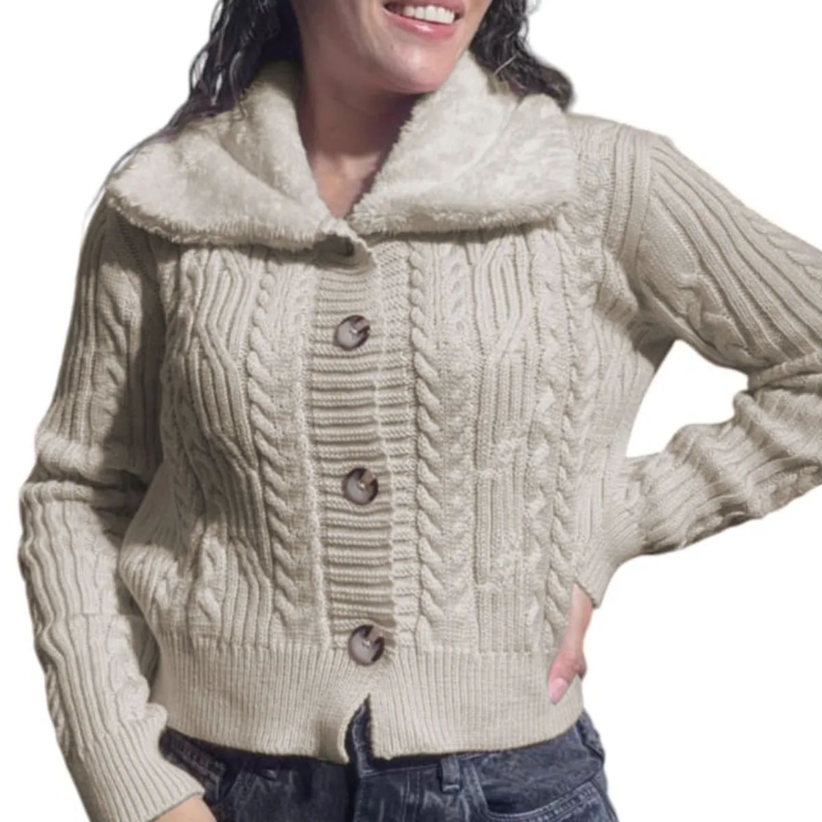 GENERICO - Chompa Mujer Hilo Camisero De Peluche 359G-25 Color Hueso