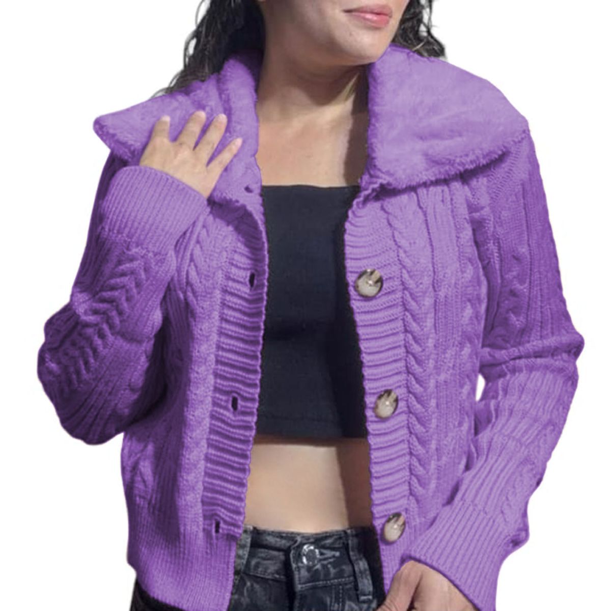 GENERICO - Chompa Mujer Hilo Camisero De Peluche 359G-25 Color Lila