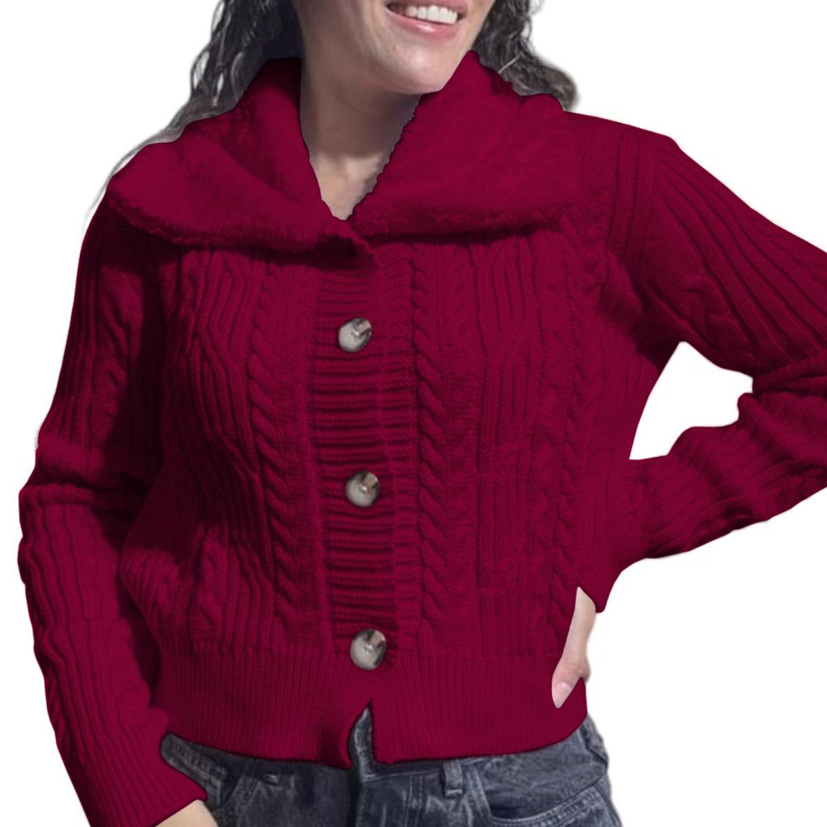 GENERICO - Chompa Mujer Hilo Camisero De Peluche 359G-25 Color Vino