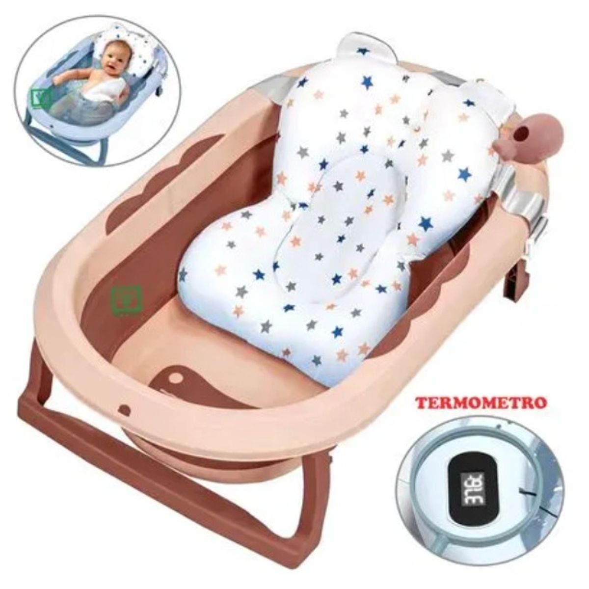 GENERICO - Bañera Plegable Ballenita Con Termómetro Rosado