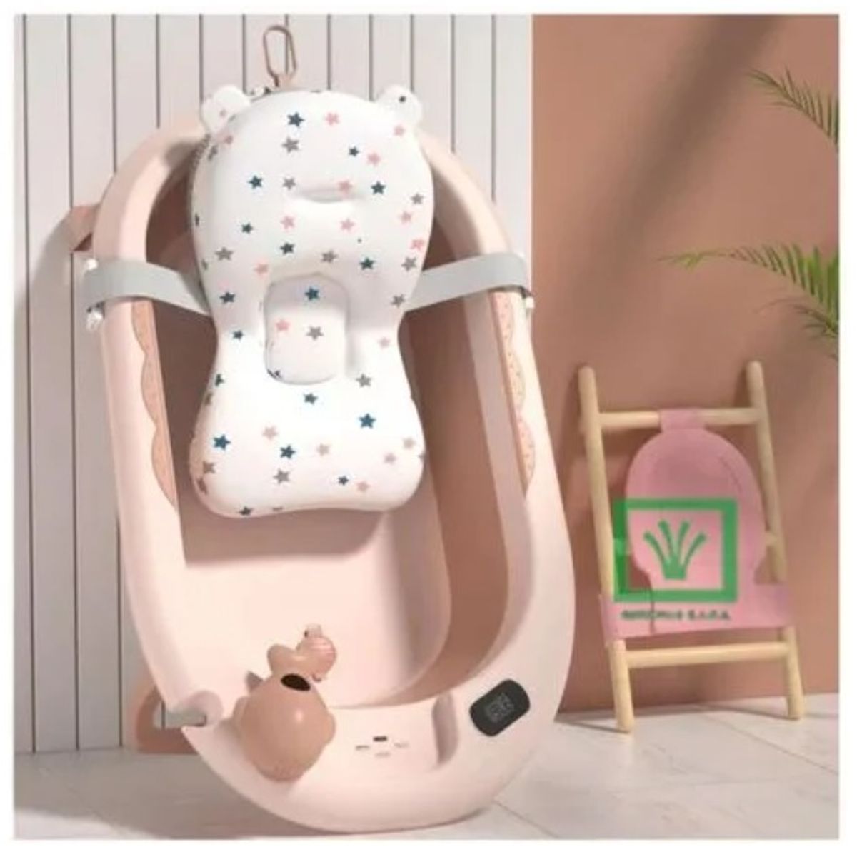 GENERICO - Bañera Plegable Ballenita Con Termómetro Rosado