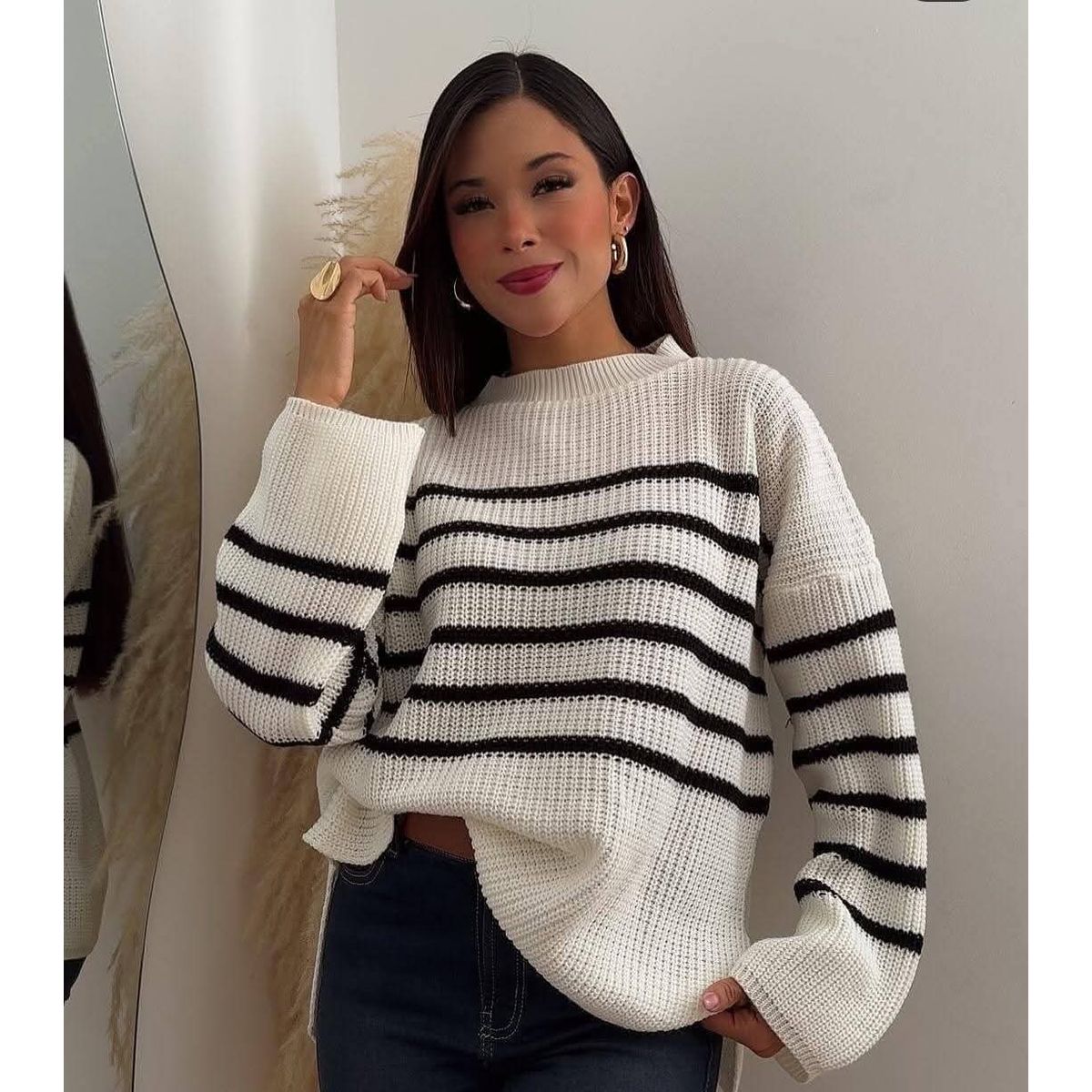 GENERICO - CHOMPA INVIERNO MANGA LARGA RAYAS MUJER