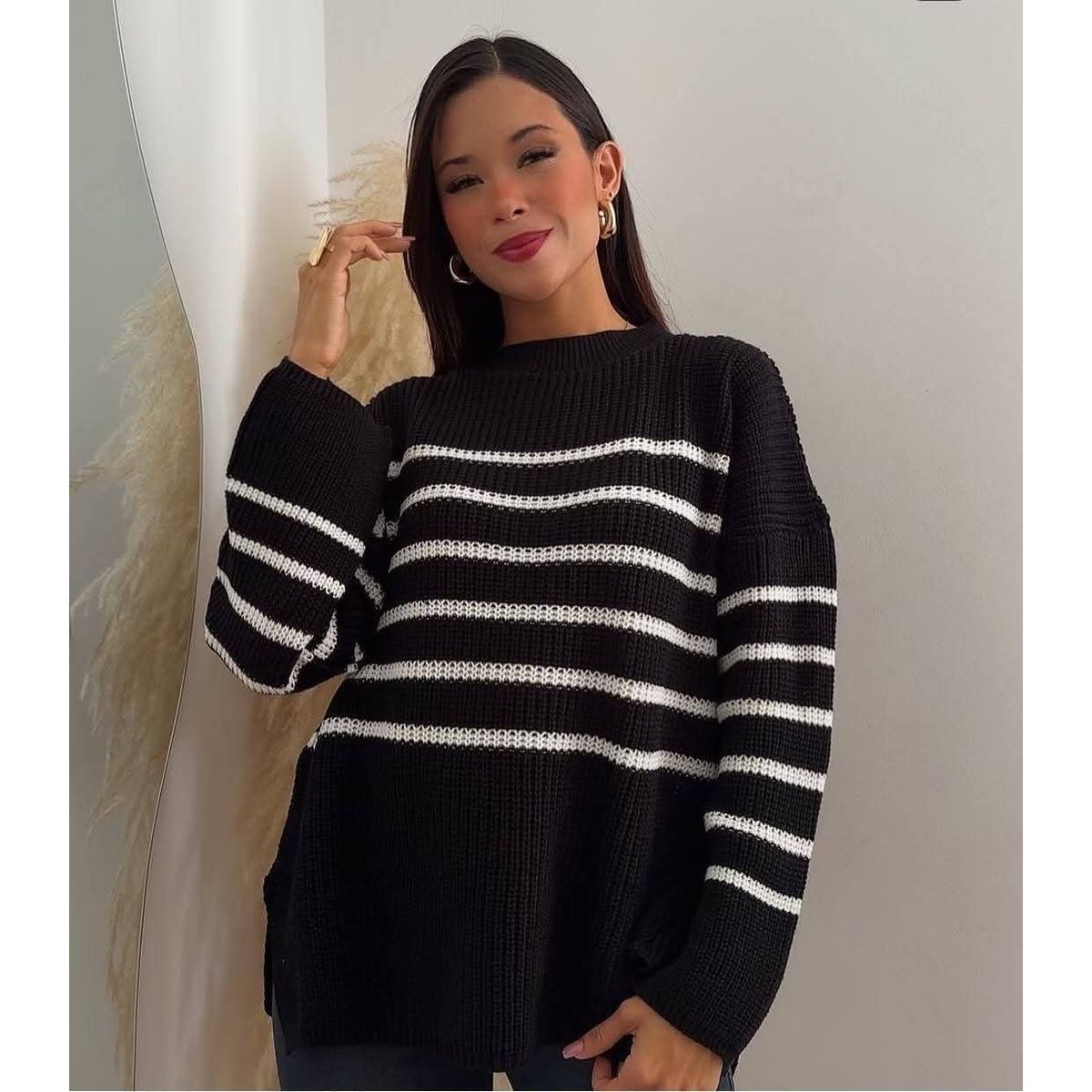 GENERICO - CHOMPA INVIERNO MANGA LARGA RAYAS MUJER