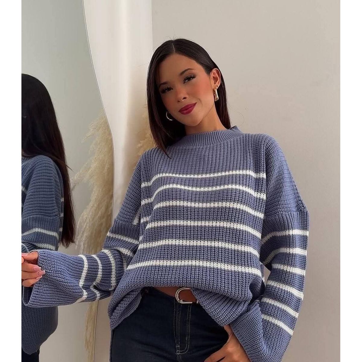 GENERICO - CHOMPA INVIERNO MANGA LARGA RAYAS MUJER