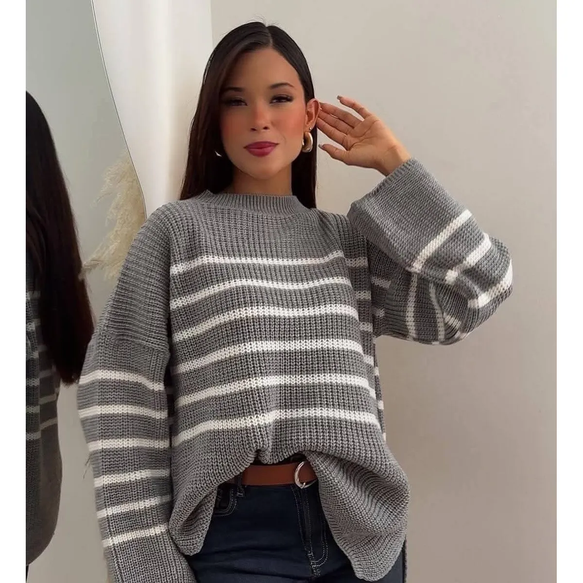 GENERICO - CHOMPA INVIERNO MANGA LARGA RAYAS MUJER