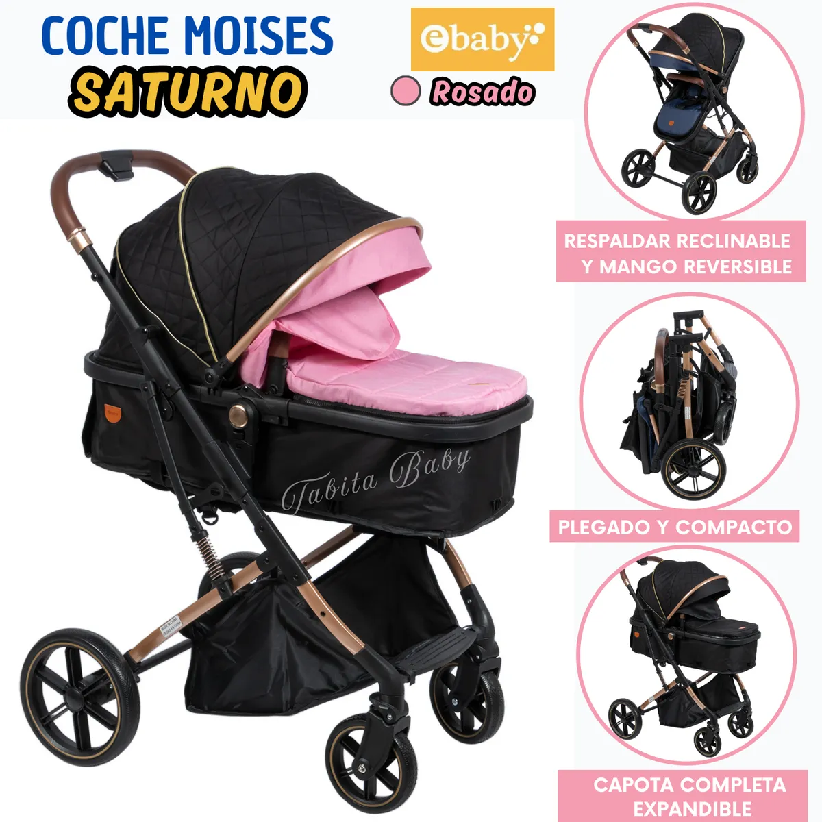 EBABY - Coche Moises de Lujo Saturno 126-1 Rosado