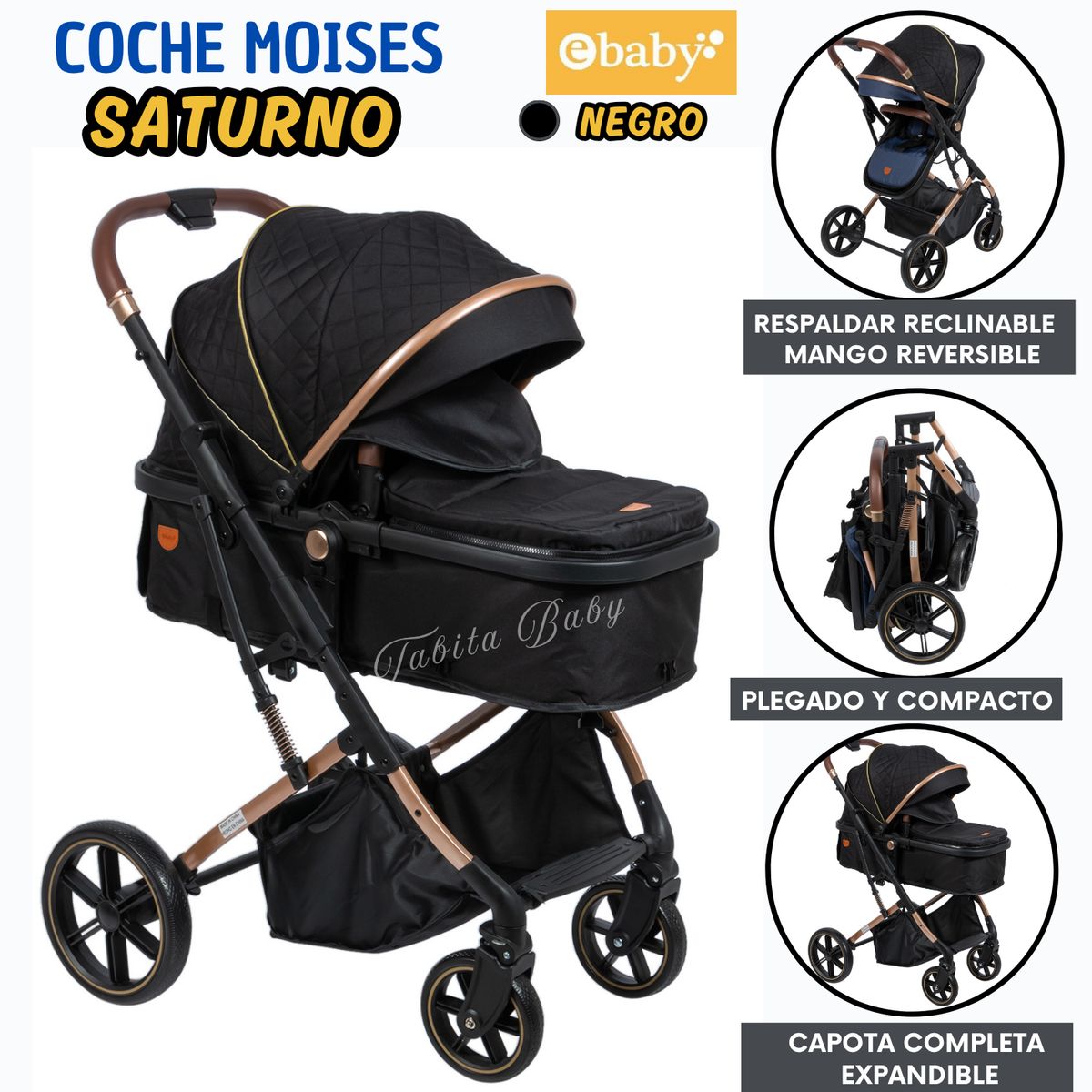 EBABY - Coche Moises de Lujo Saturno 126-1 Negro