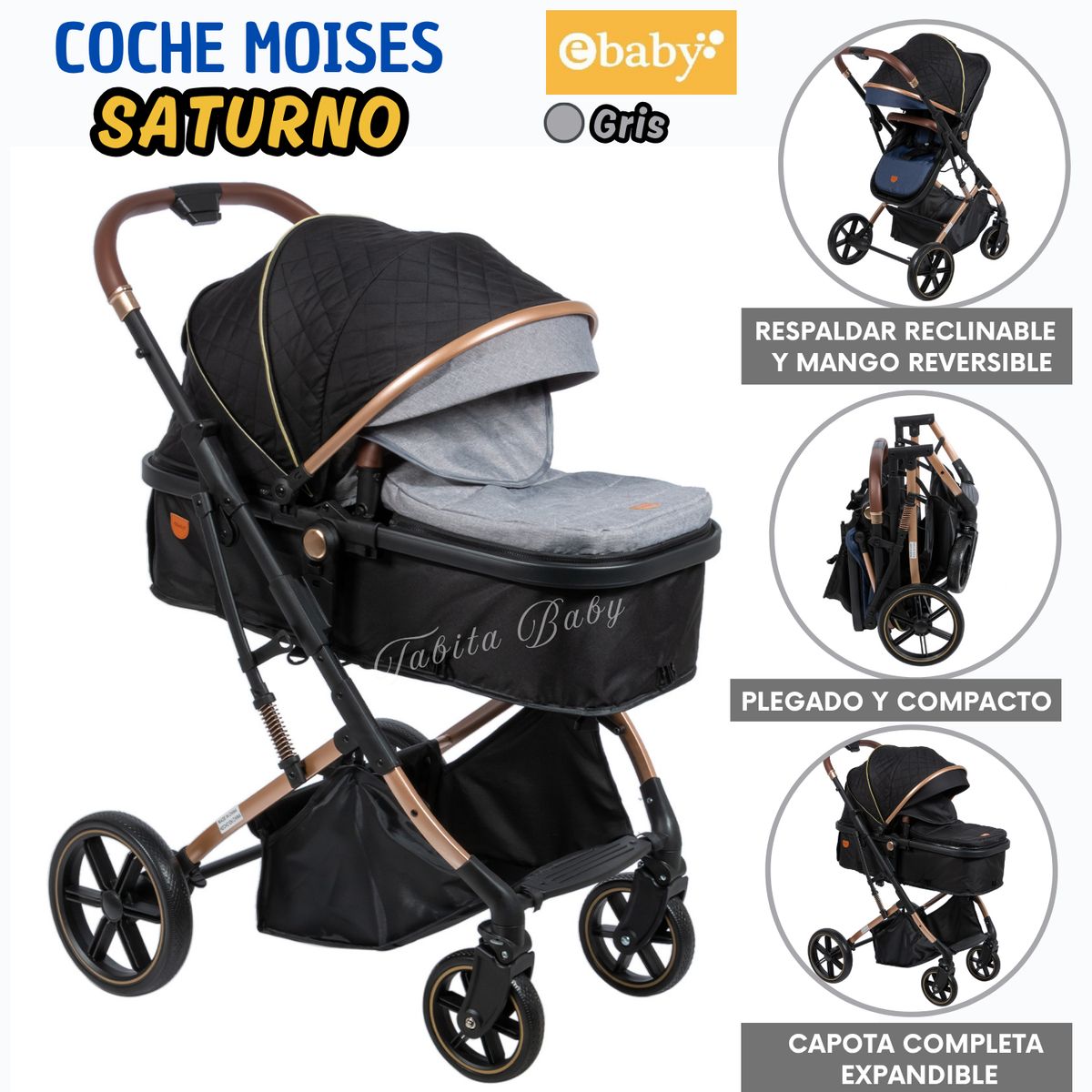 EBABY - Coche Moises de Lujo Saturno 126-1 Gris