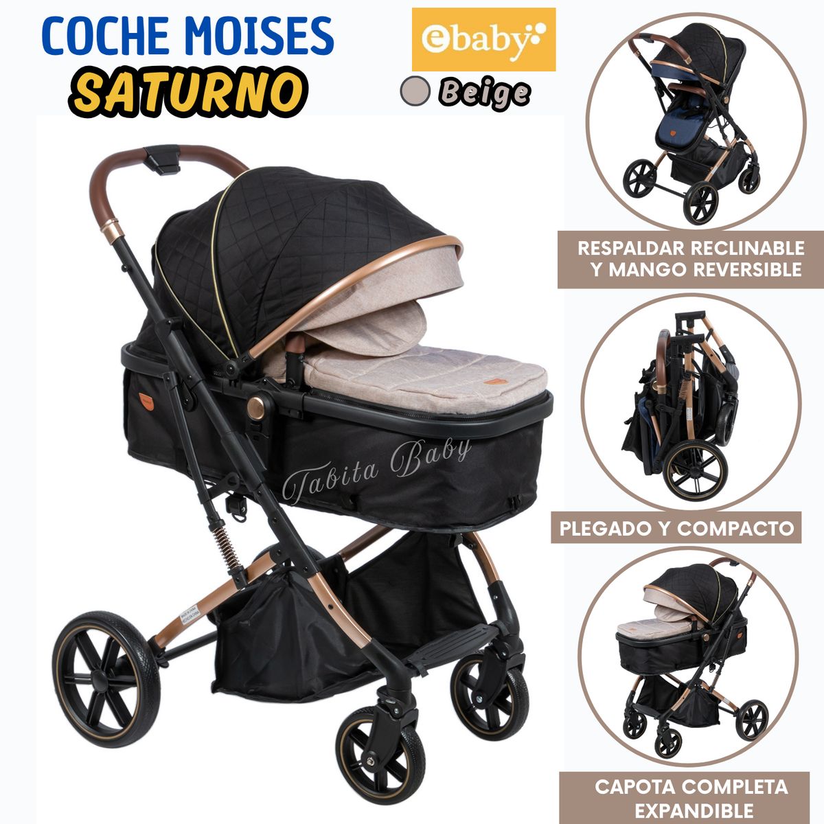 EBABY - Coche Moisés de Lujo Saturno 126-1 Beige