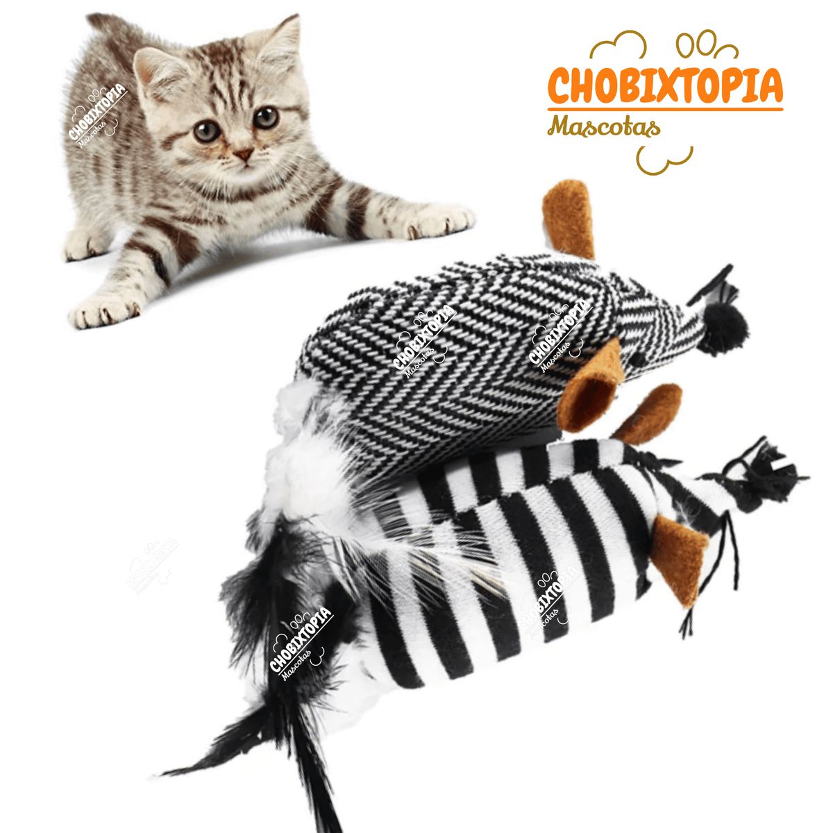 GENERICO - RATON JUGUETE DE TELA CON DISEÑO PARA GATOS 2 RATONES