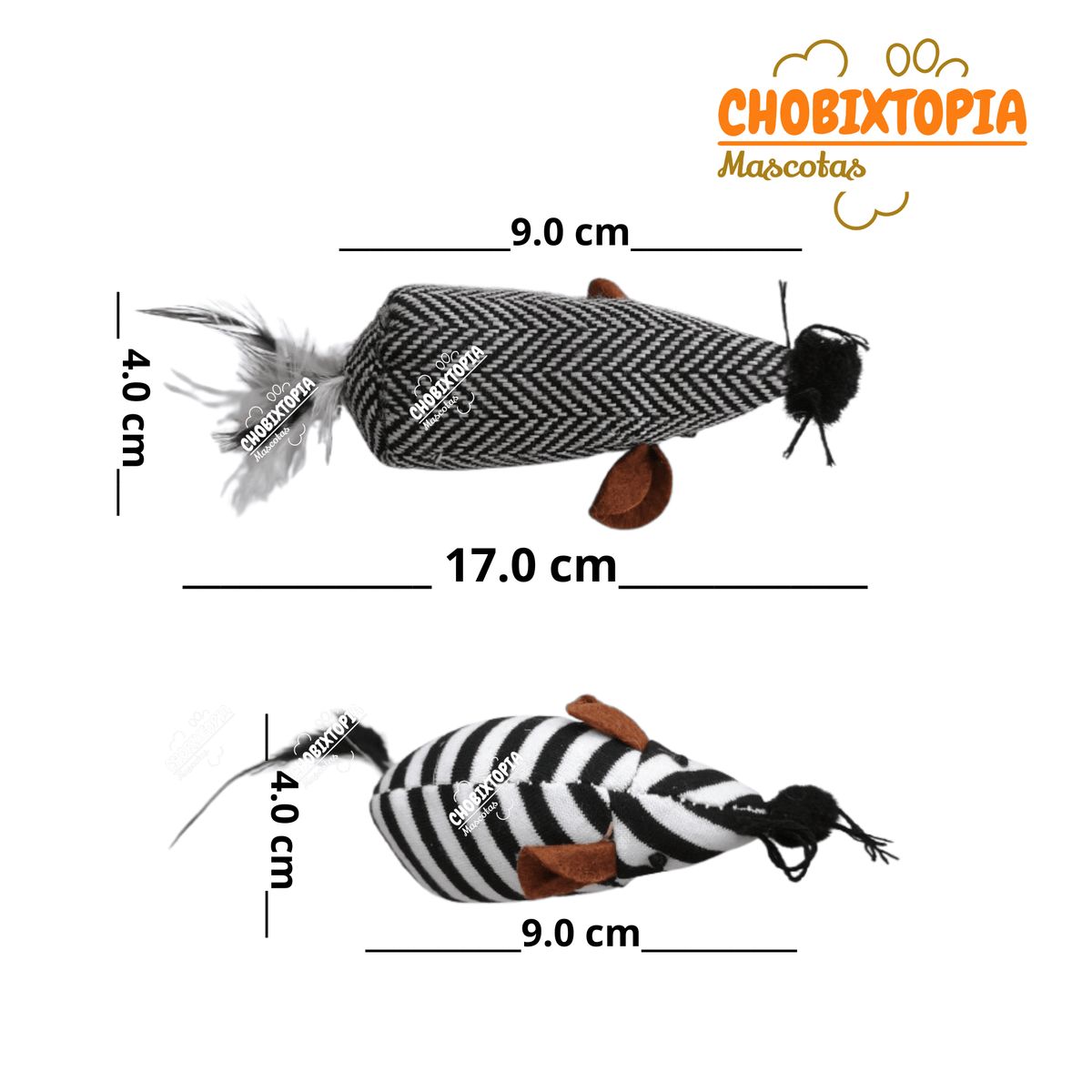 GENERICO - RATON JUGUETE DE TELA CON DISEÑO PARA GATOS 2 RATONES