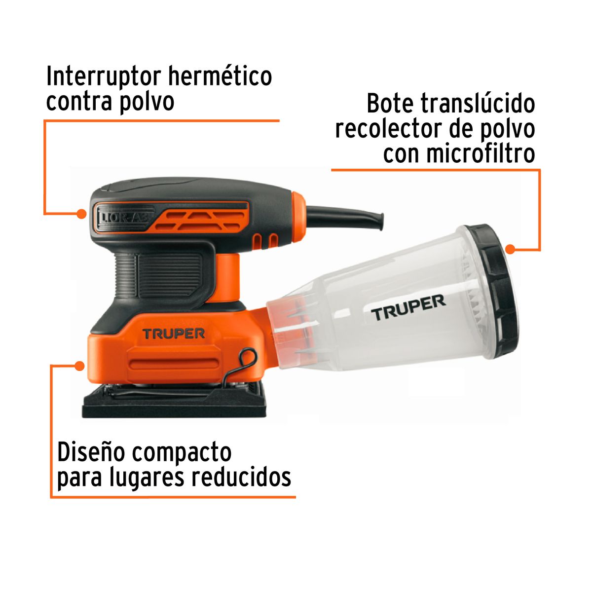 TRUPER - Lijadora orbital eléctrica, 1/4 hoja, profesional, 220 W, 220 V