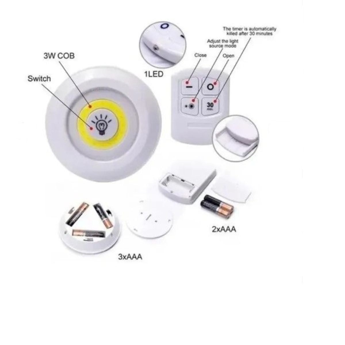 GENERICO - Set 3 Luces Led De Emergencia Inalámbricas Control Remoto