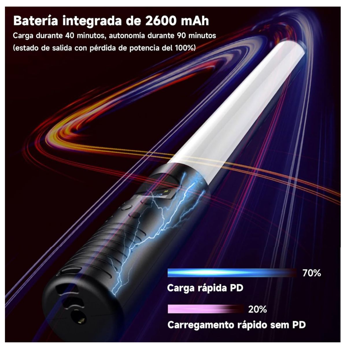 SEISA - Tubo Barra de luz led RGB Recargable Varilla Lampara + Control