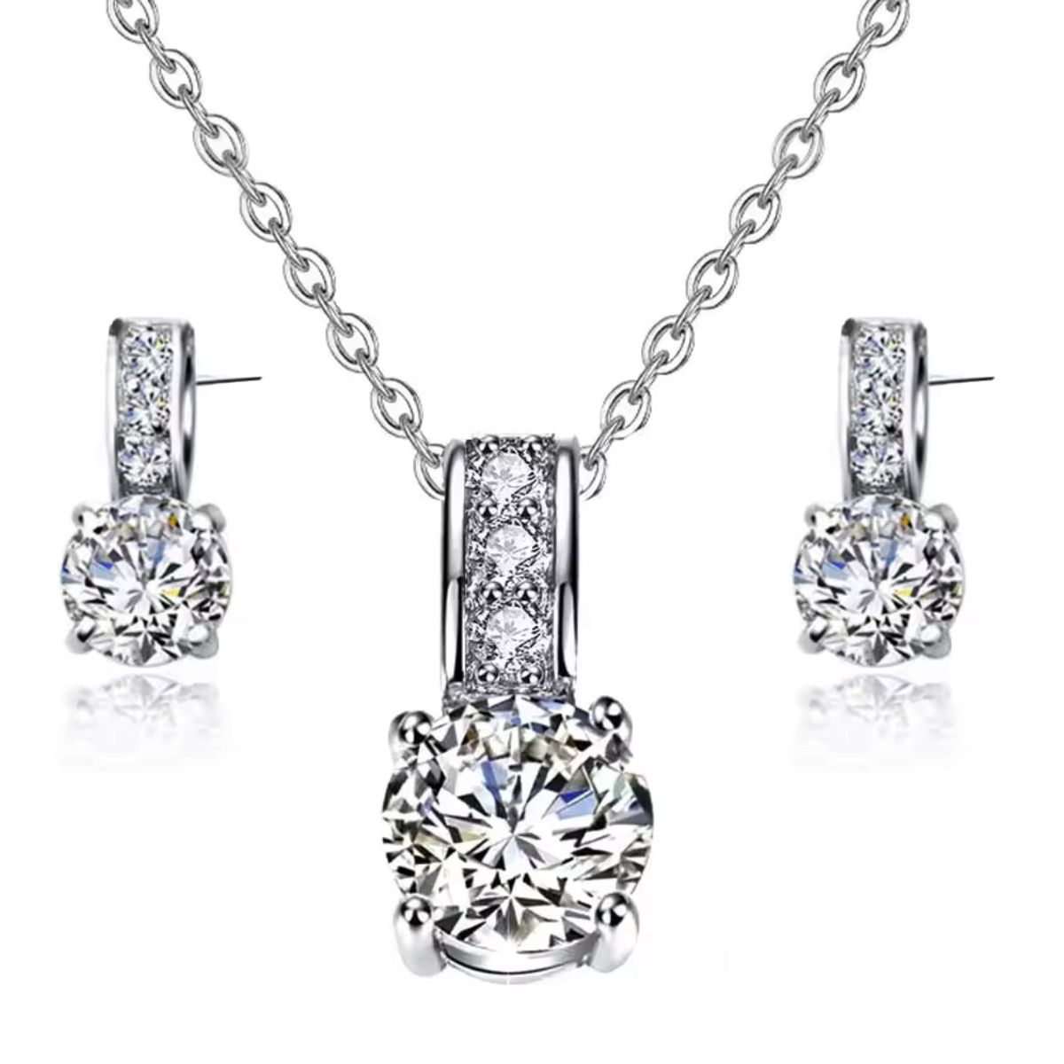 LA TIENDA 88 JOYAS Y ACCESORIOS - La Tienda 88 - Set Collar y Aretes Mujer Cristal Gota de luz - Blanco