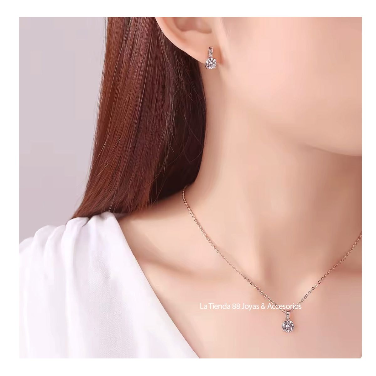 LA TIENDA 88 JOYAS Y ACCESORIOS - La Tienda 88 - Set Collar y Aretes Mujer Cristal Gota de luz - Blanco