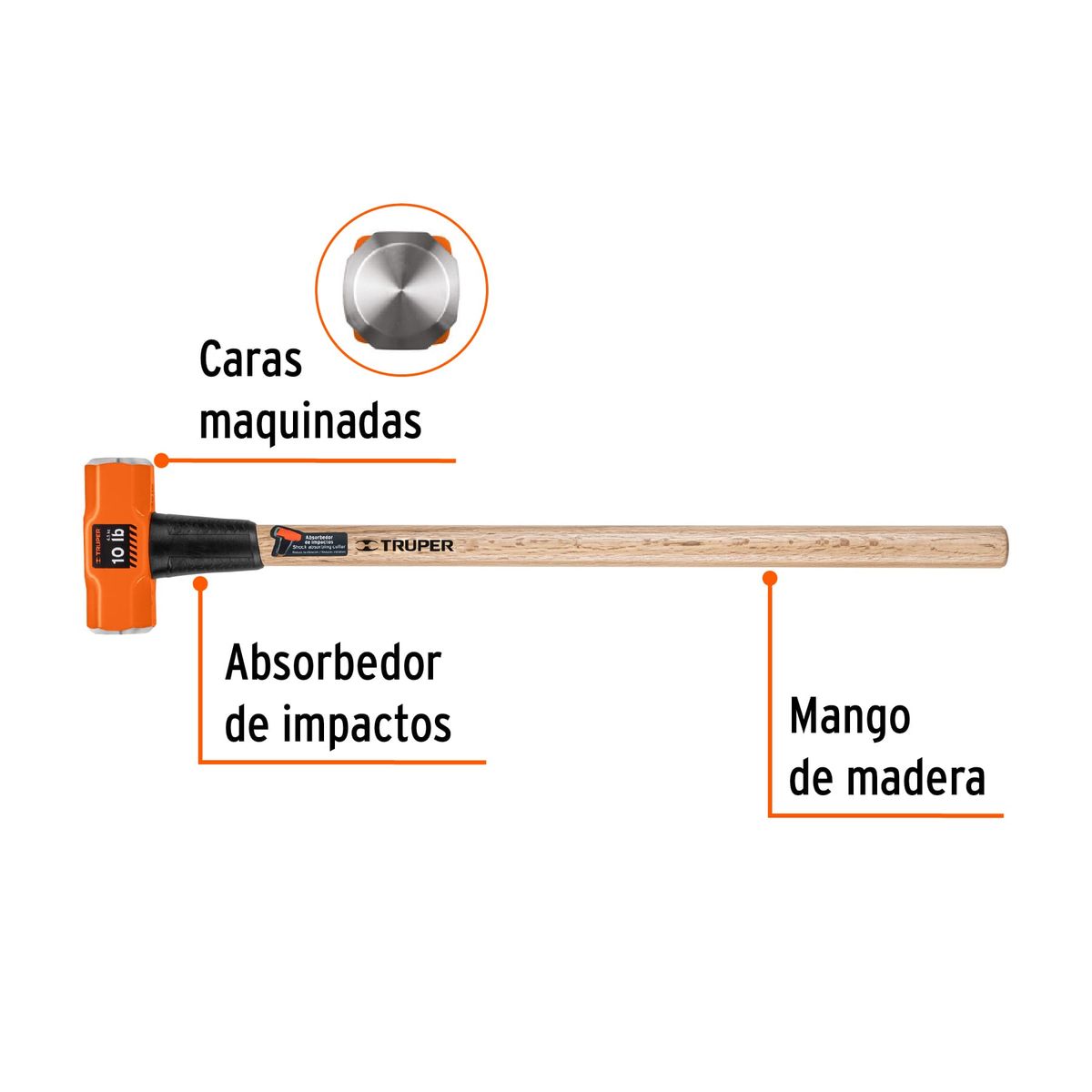 Truper - Comba 10 lb (4.5 kg) Octagonal Mango de Madera Largo 16512 Truper